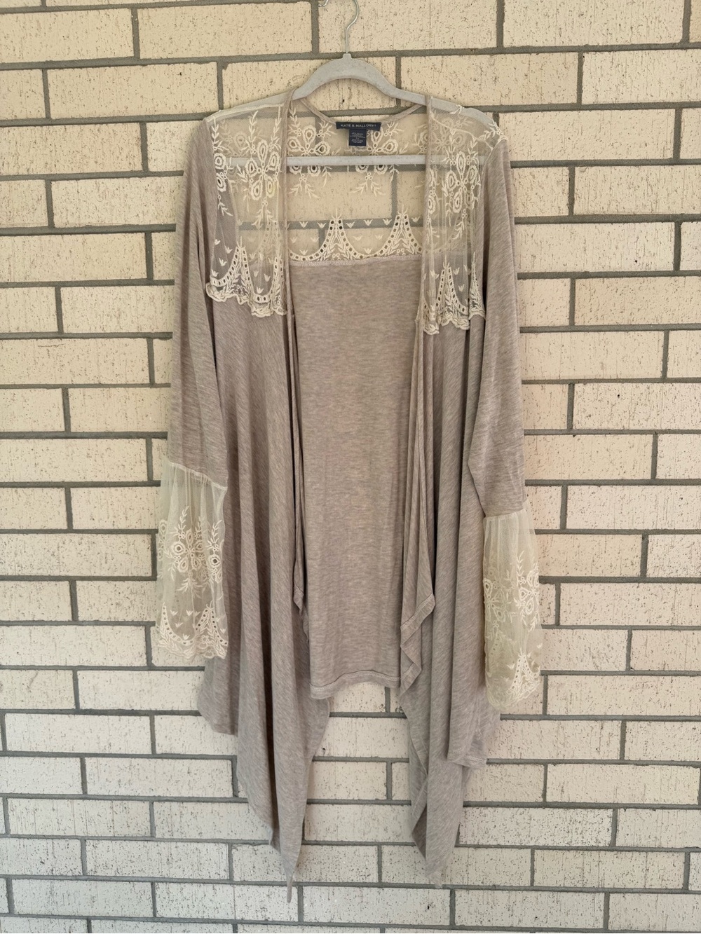Kate & Mallory Lace-Trim Draped Cardigan - Light Beige